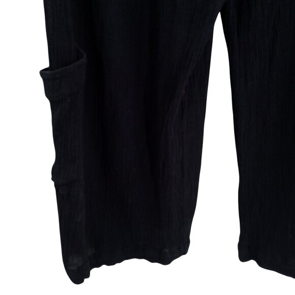 Bryn Walker Black Cotton Gauze Wide Leg Pants Size XL Lagenlook Pockets Pull On - Picture 4 of 13